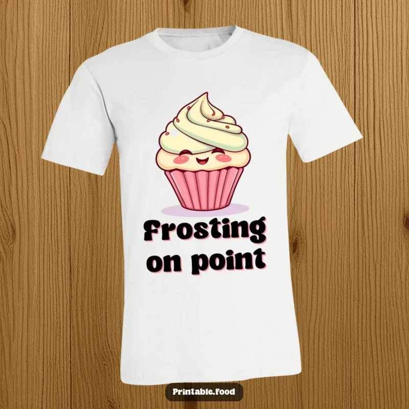 Funny t-shirt featuring a giggling cupcake character puffing out its frosting, celebrating sweetness and joy.