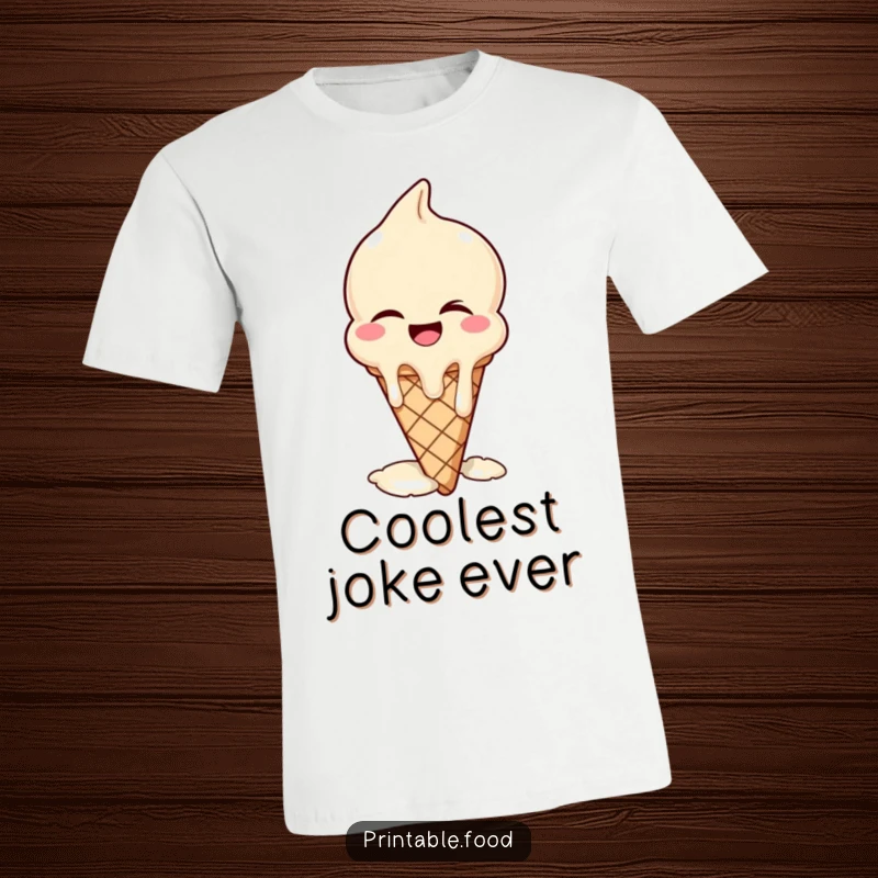 Funny t-shirt of a winking ice cream cone melting with laughter, a cool and humorous design for warm days.