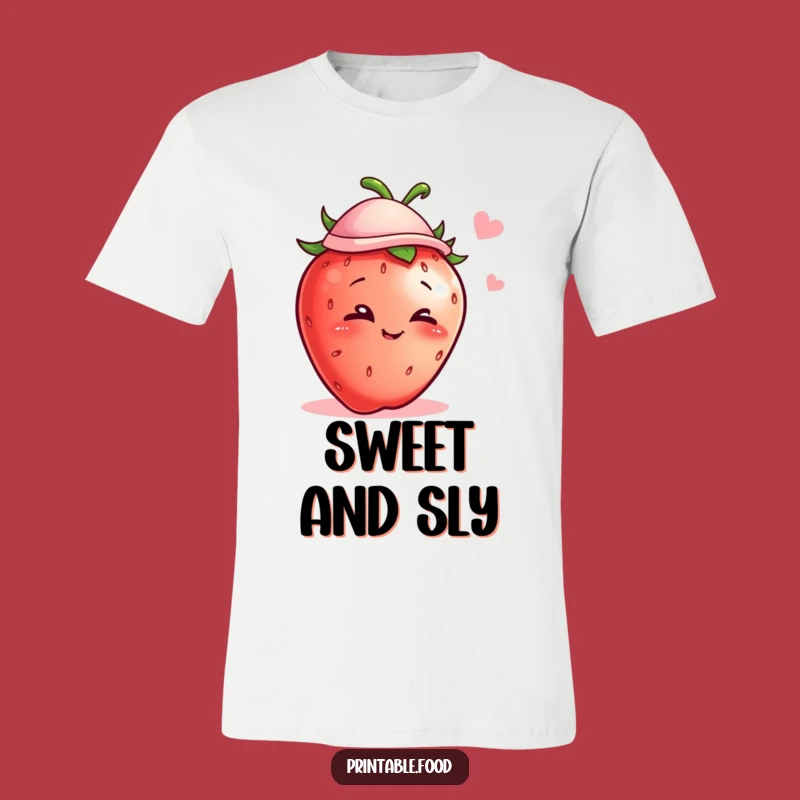 Funny Winking Strawberry Hat T-Shirt - Cute Fruit Character Tee for All