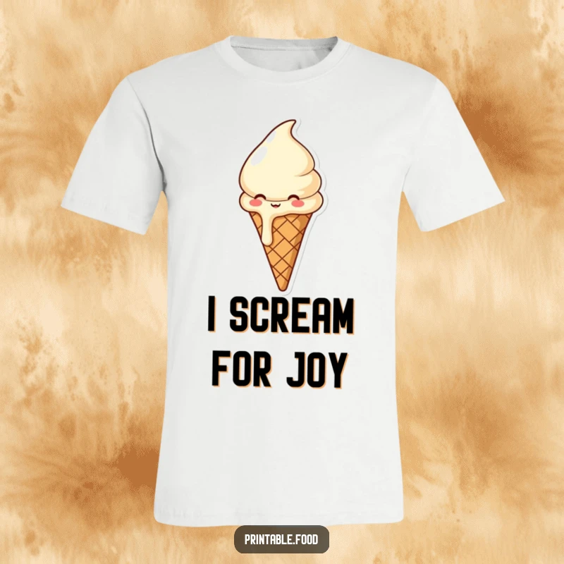 Funny t-shirt featuring a giggling ice cream cone, happily melting, capturing a moment of pure, unadulterated sweet joy.