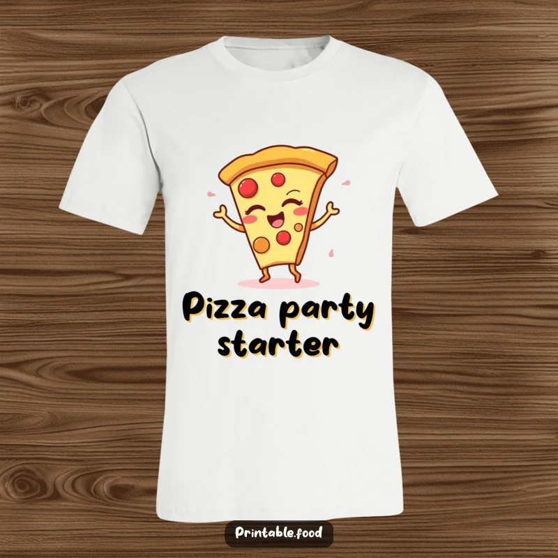 Funny T-Shirt graphic of a winking pizza slice character doing a high-energy, silly dance move.