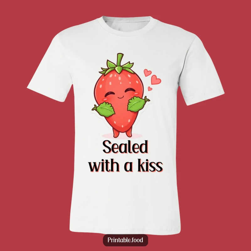 Funny Strawberry Kiss T-Shirt: Wearable Giggle with Leafy Arms