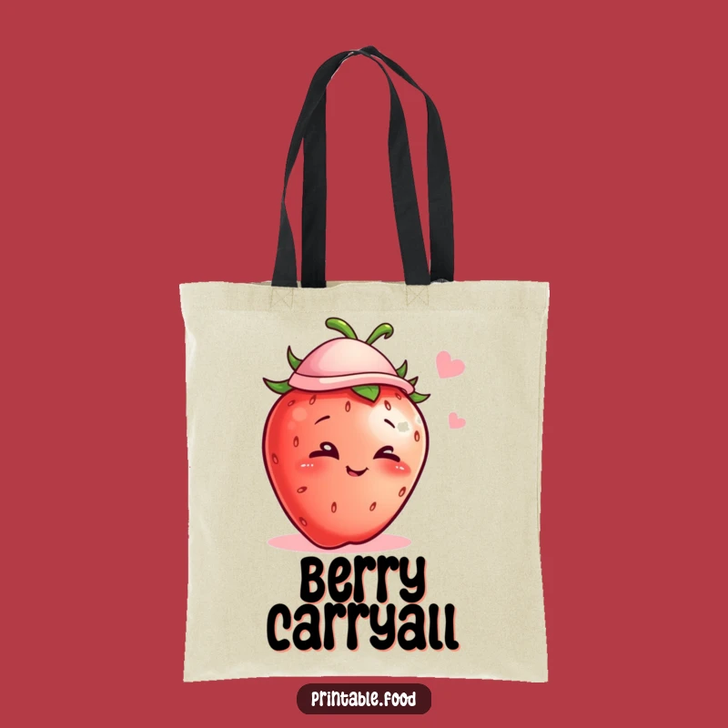Funny Winking Strawberry Hat Tote Bag - Cute Reusable Shopping Bag Gift