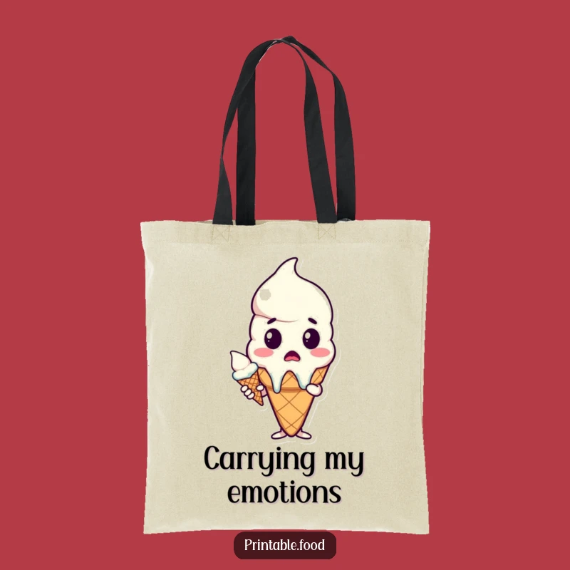 Funny Surprised Melting Ice Cream Cone Tote Bag - Hilarious Cartoon Carry-All