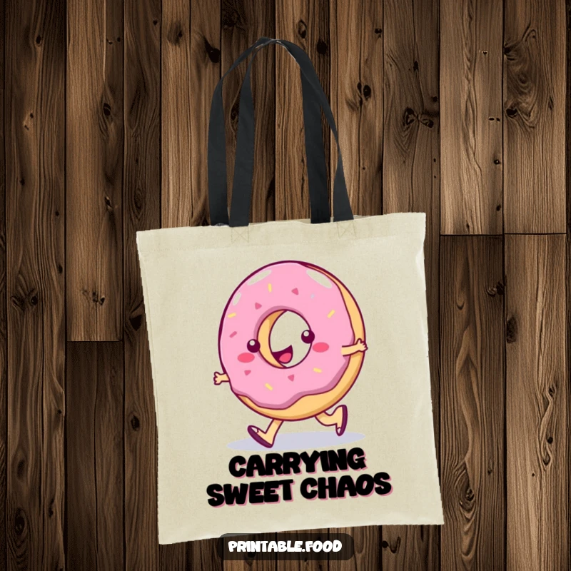 Funny Tote Bag: A wobbly jelly donut character performing a silly walk, a humorous and practical accessory for carrying daily items.