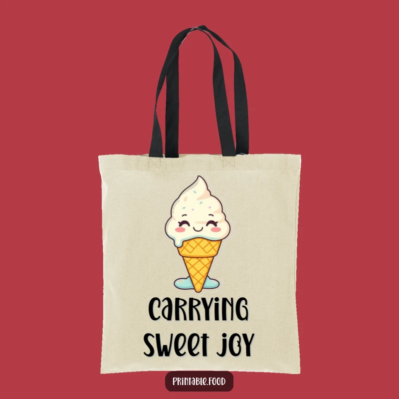 Haul your treats and your good mood with this tote bag featuring a melting ice cream cone character. Perfect for grocery runs, beach days, and sweet excursions.