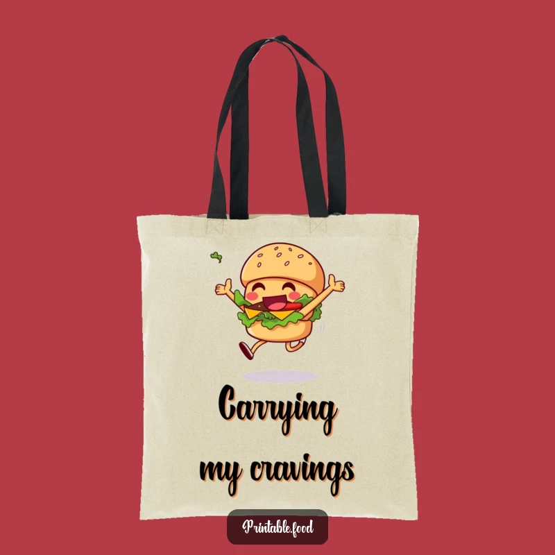 Funny Burger Tote Bag: Handy Leaping Character, Great Funny Gift for Groceries