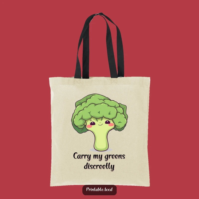 Funny Shy Broccoli Tote Bag: Cute Veggie Character Reusable Bag, Humorous Gift