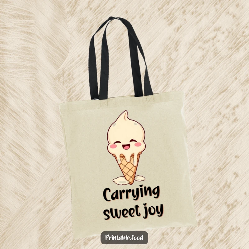 Funny tote bag featuring a winking ice cream cone melting with laughter, ideal for carrying goodies with a sweet smile.