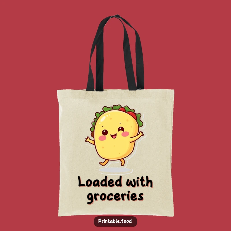 Funny Smiling Taco Tote Bag: Dancing Food Reusable Bag, Humorous Gift